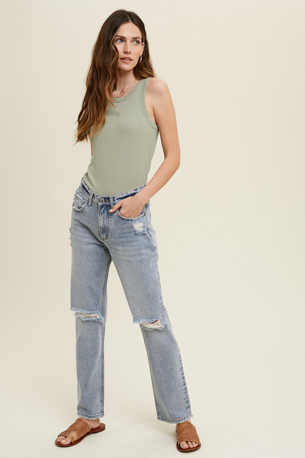 Rib Knit Tank Bodysuit - Seagrass