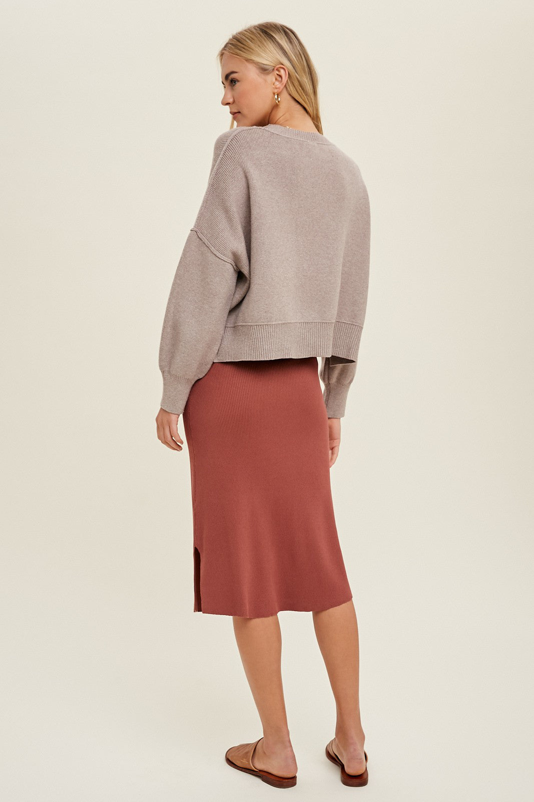 Cropped Side Slit Sweater