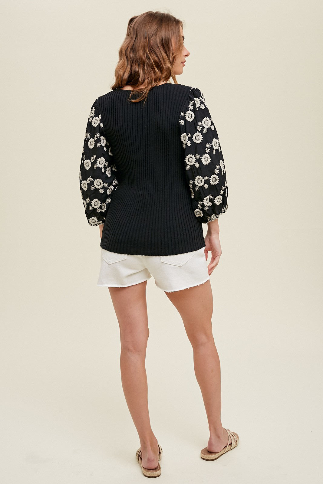 Embroidered Balloon Sleeve Sweater