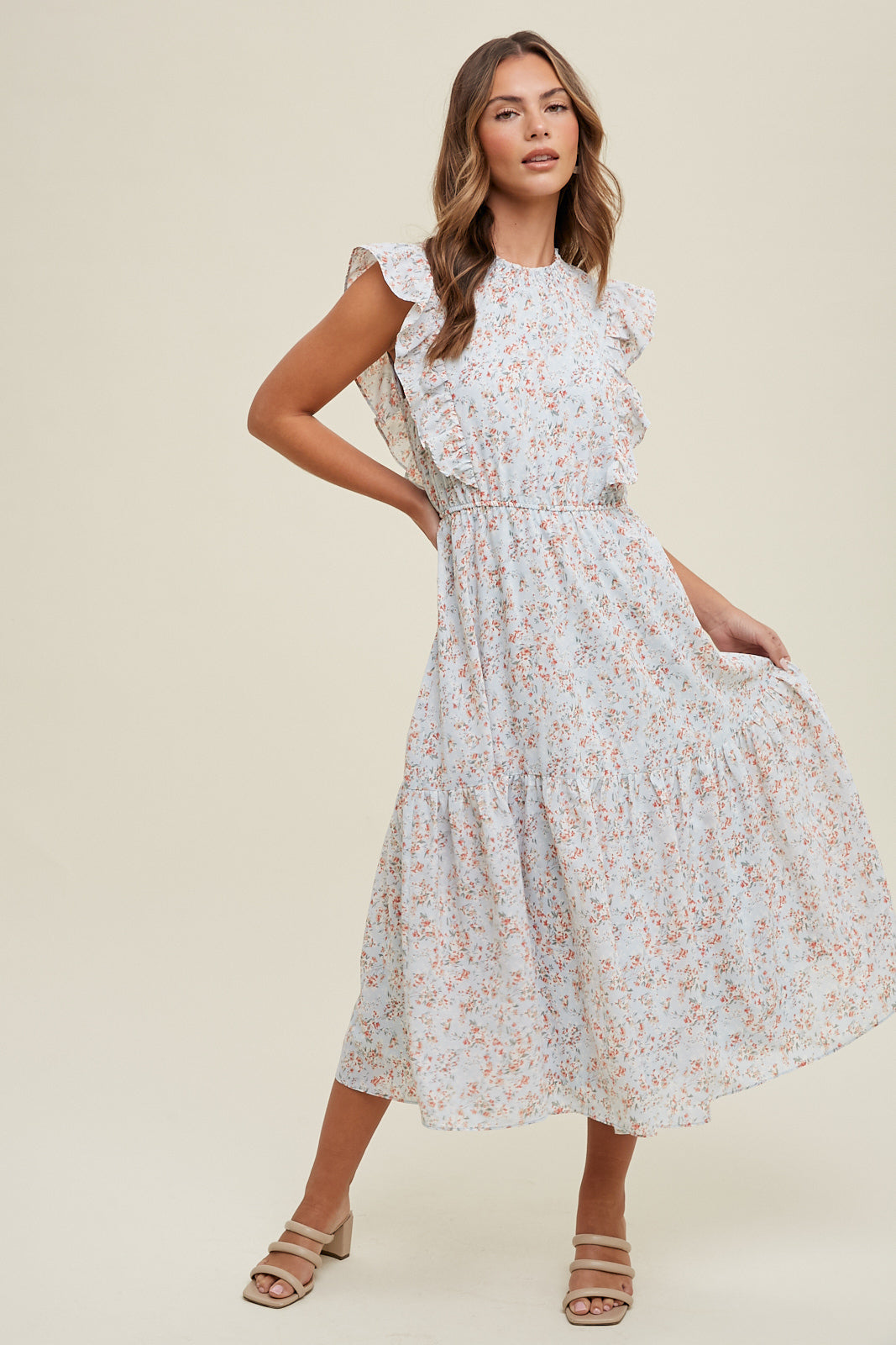 Ruffle Floral Midi Dress