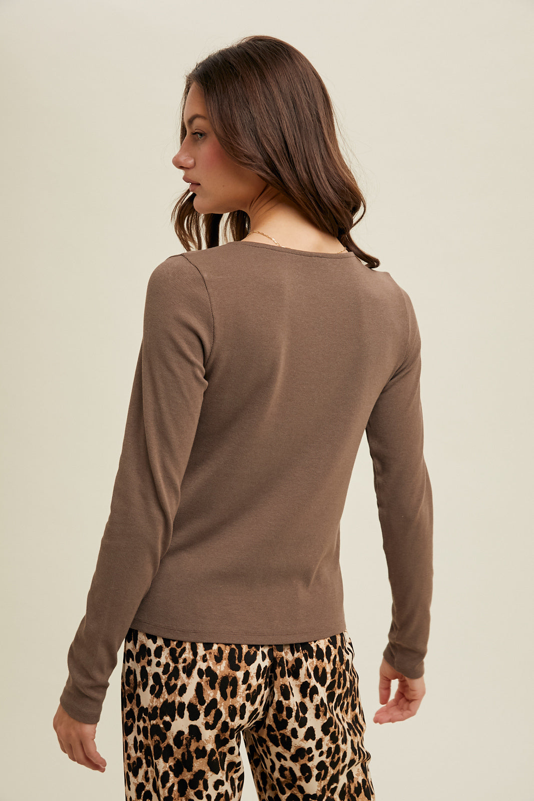 Ruched V-Neck Top - Mocha