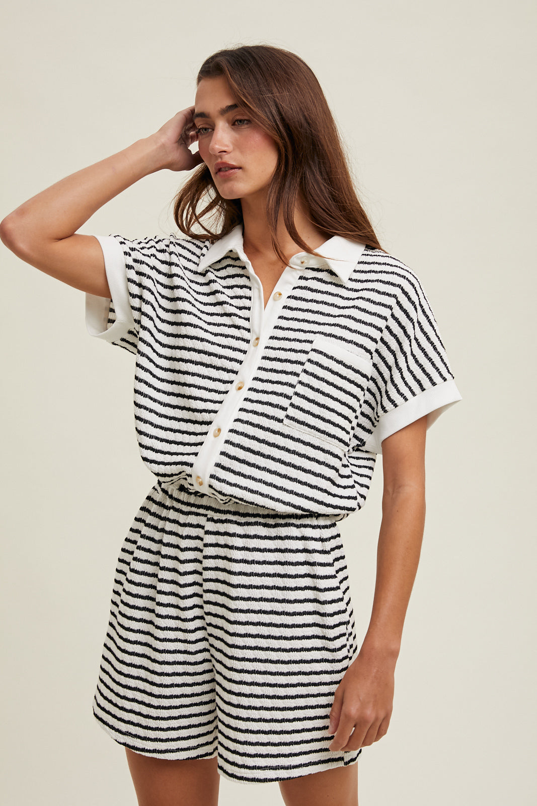 Short Sleeve Button-Up Romper