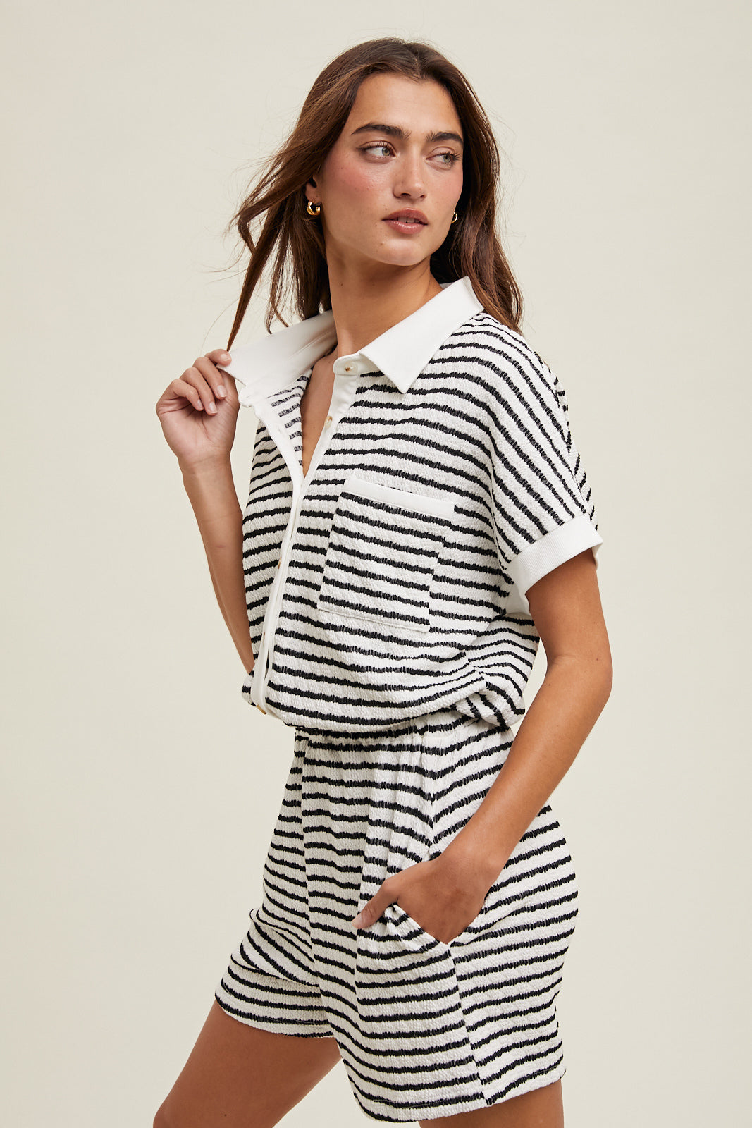 Short Sleeve Button-Up Romper