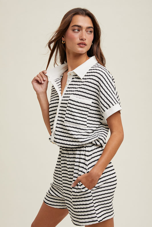 Short Sleeve Button-Up Romper
