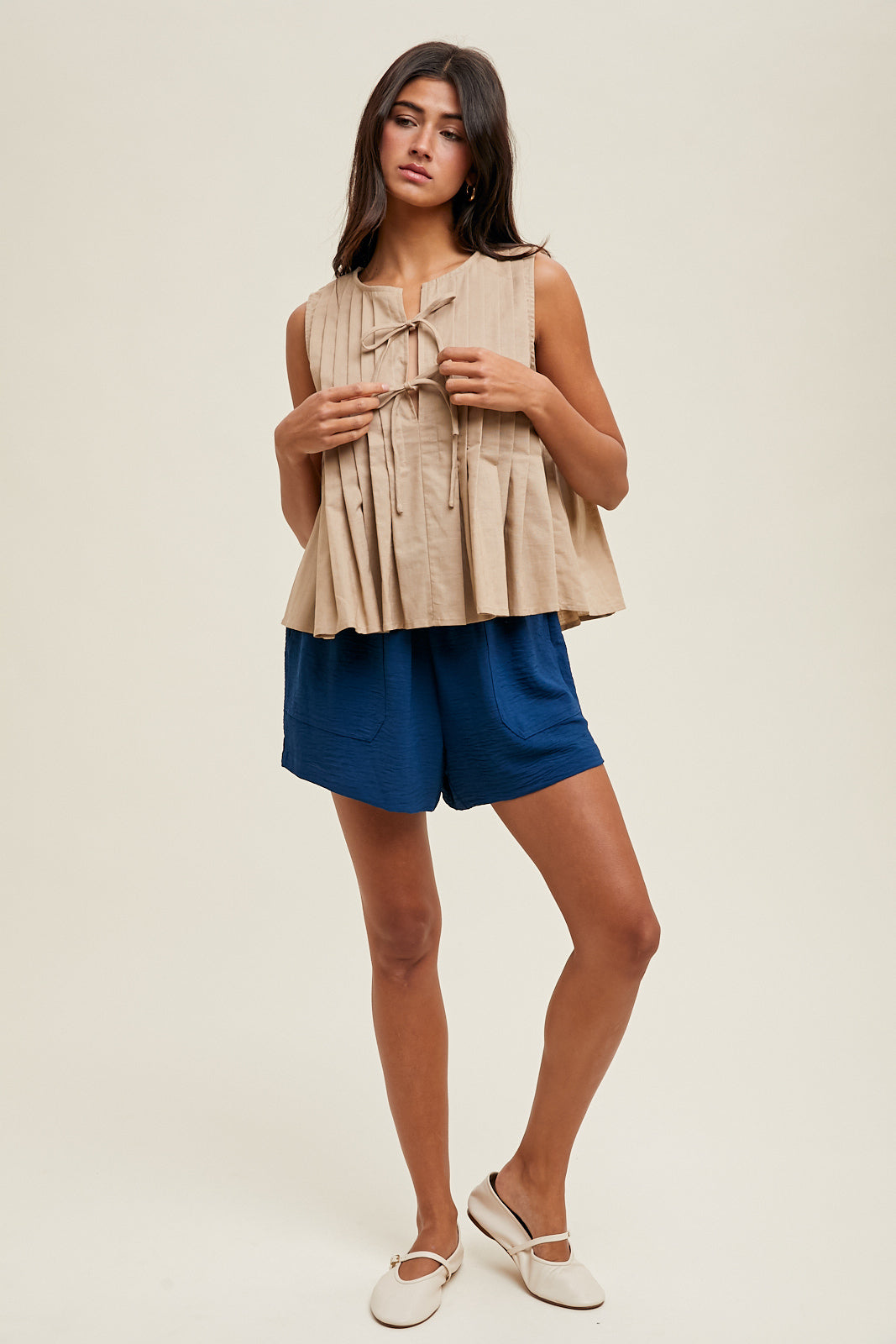 Navy Crinkle Shorts