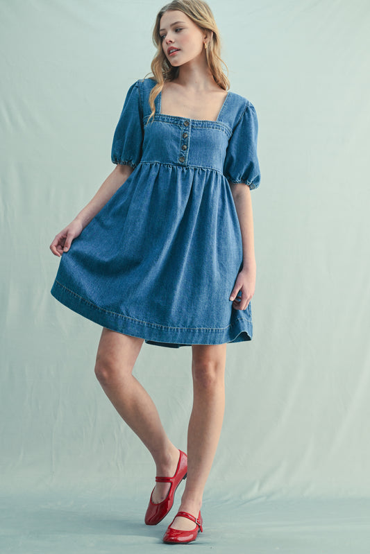 Bubble Sleeve Denim Dress