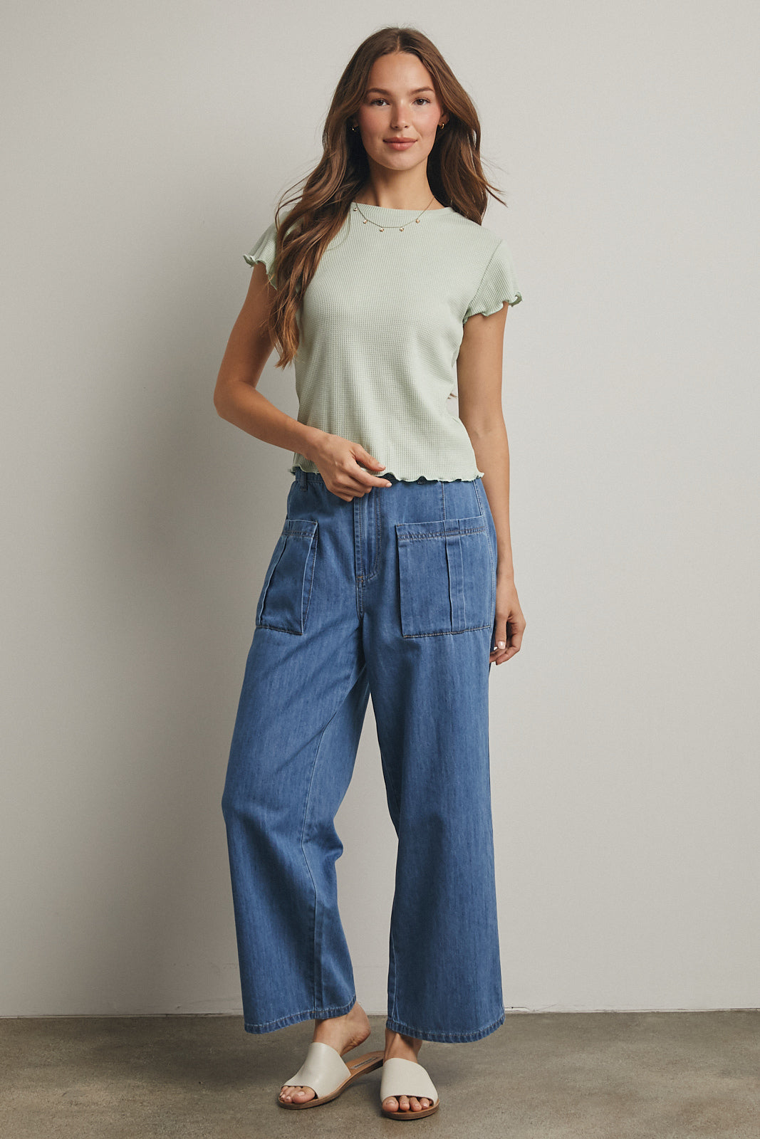Waffle Knit Top - Sage