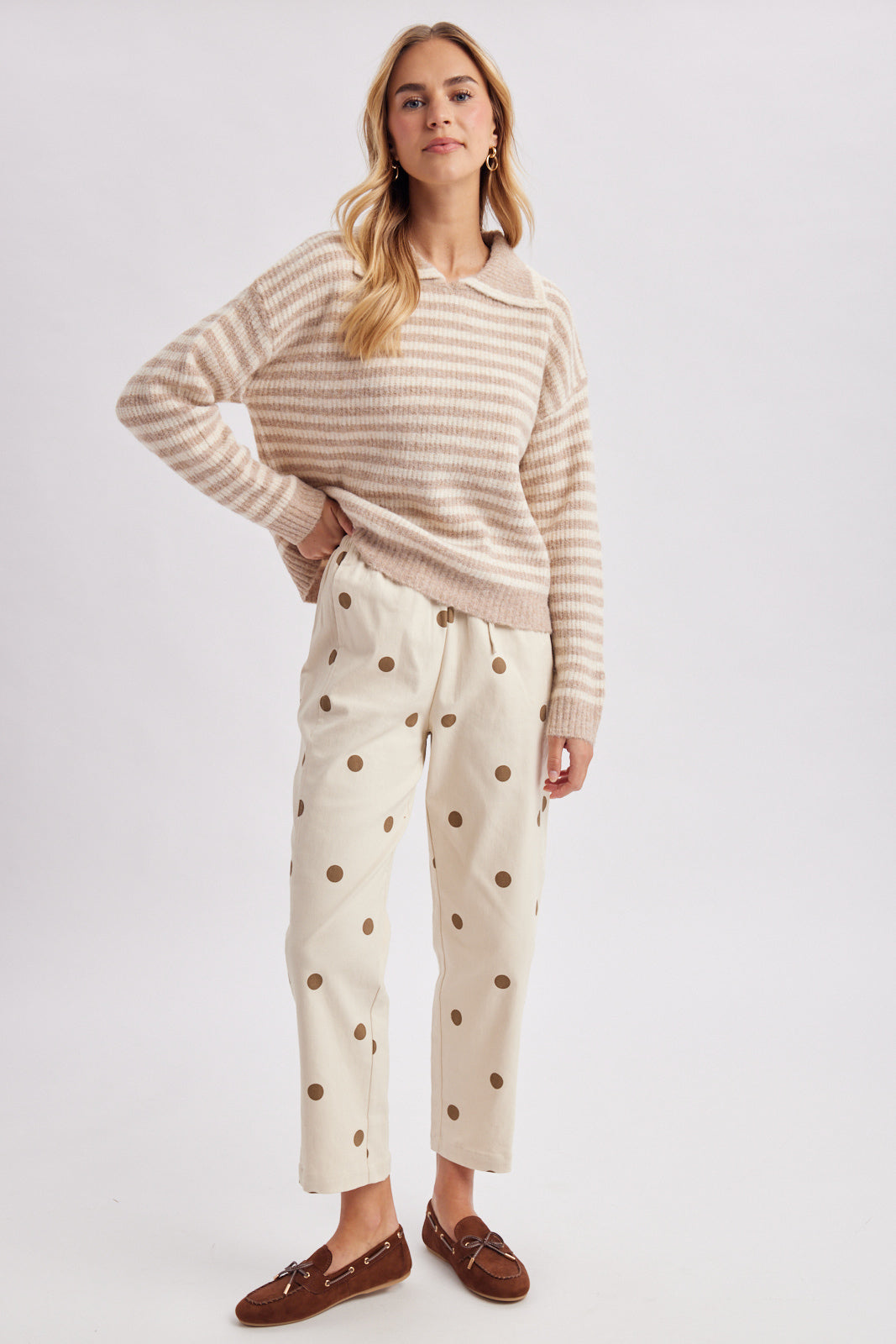 Notched Collar Striped Sweater