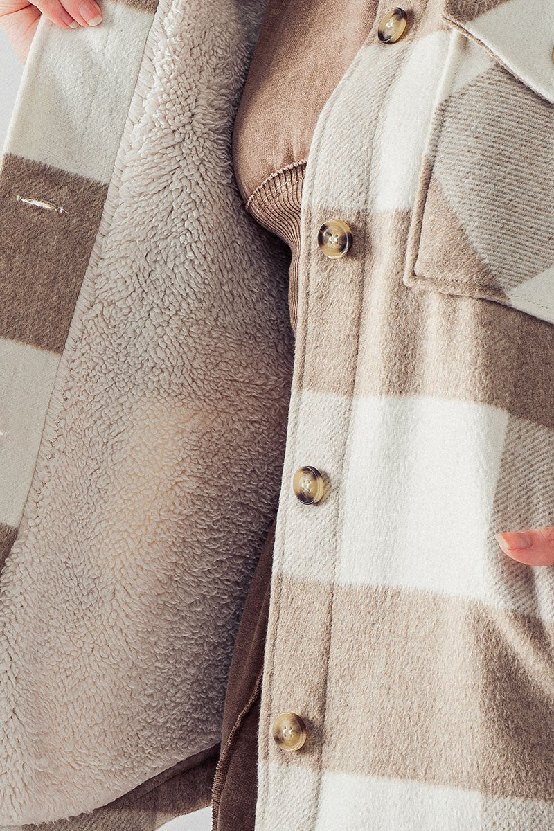 Bella's Plaid Teddy Shacket - Khaki