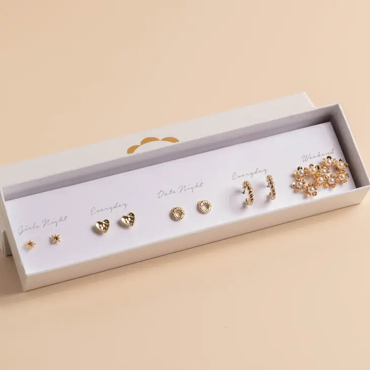 Pearl Garland Studs Box Earring Set