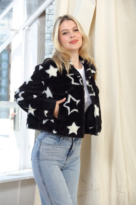 Faux Fur Cropped Star Coat