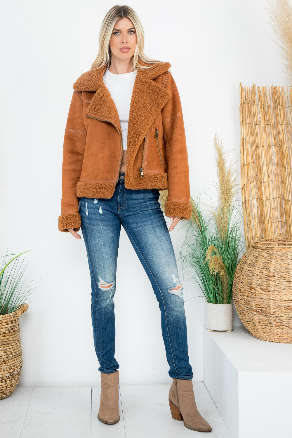 Suede Shearling Moto Jacket