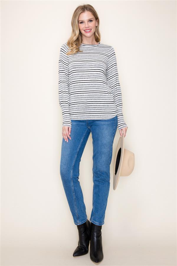 Striped Puff Sleeves Top