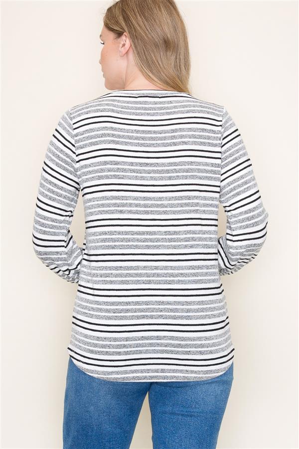 Striped Puff Sleeves Top