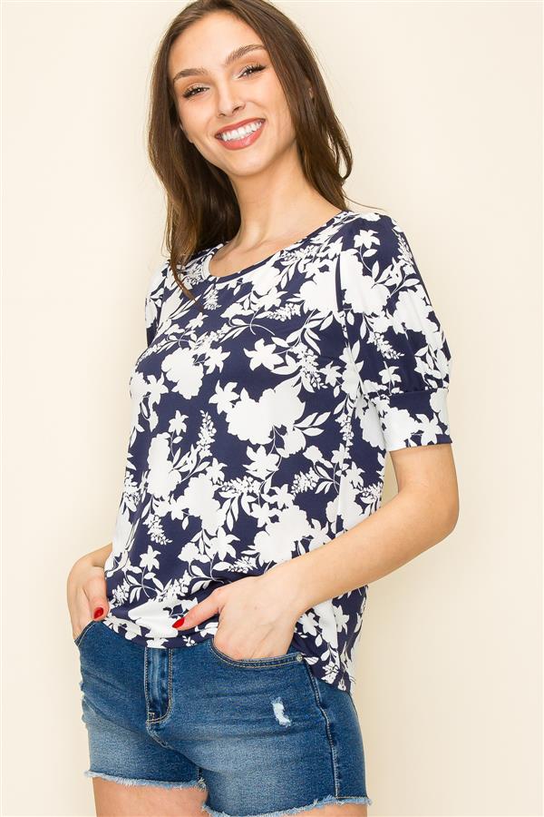 Navy Floral Jersey Top