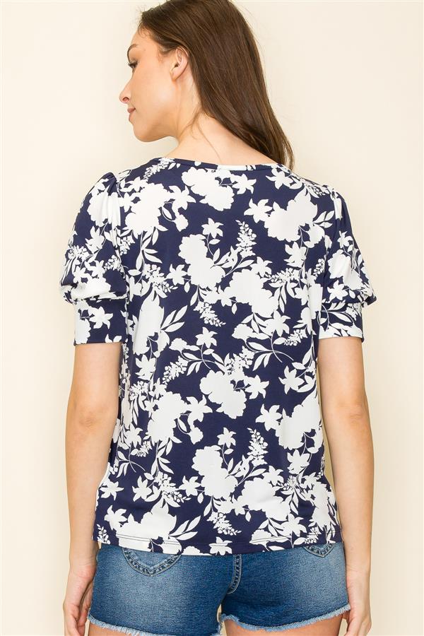 Navy Floral Jersey Top