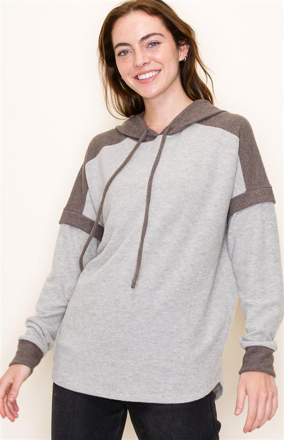 Colorblock Drawstring Hoodie Top