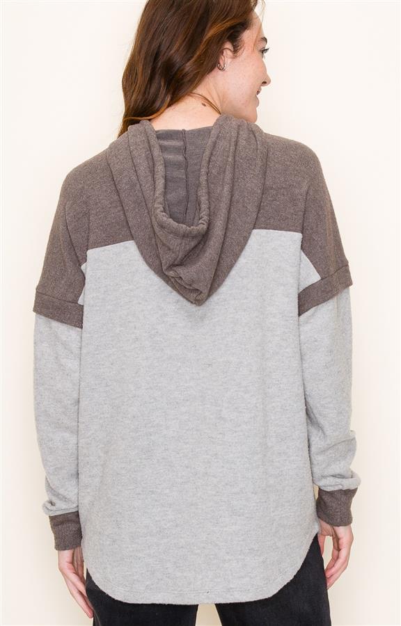 Colorblock Drawstring Hoodie Top