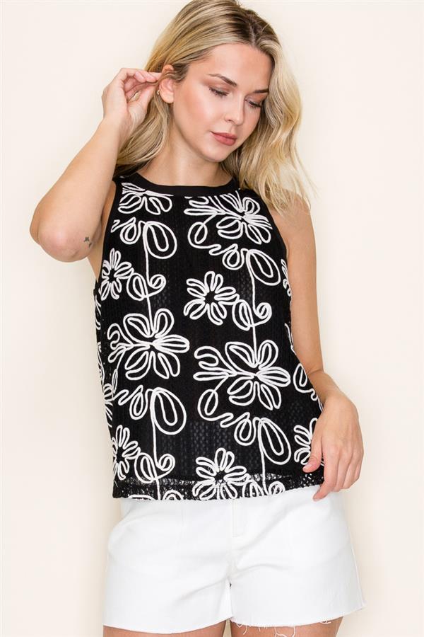 Floral Embroidered Lace Tank