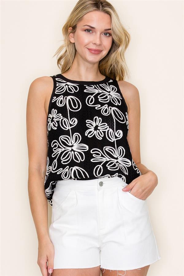 Floral Embroidered Lace Tank
