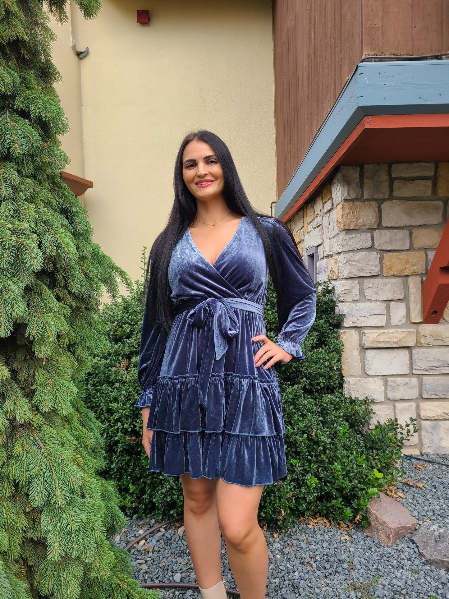 Long Sleeve Velvet Dress