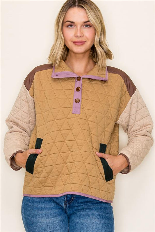 Quilted Camel Mix Sweatshirt