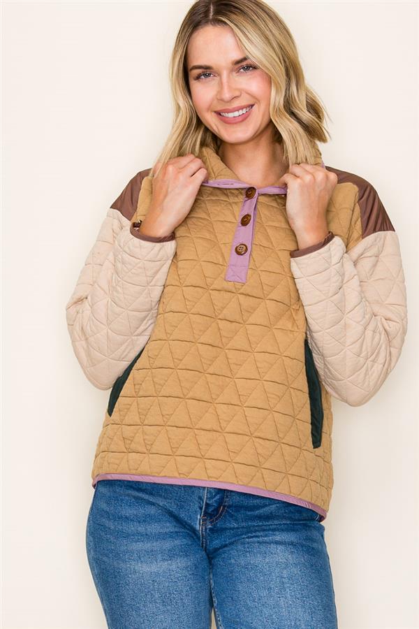 Quilted Camel Mix Sweatshirt