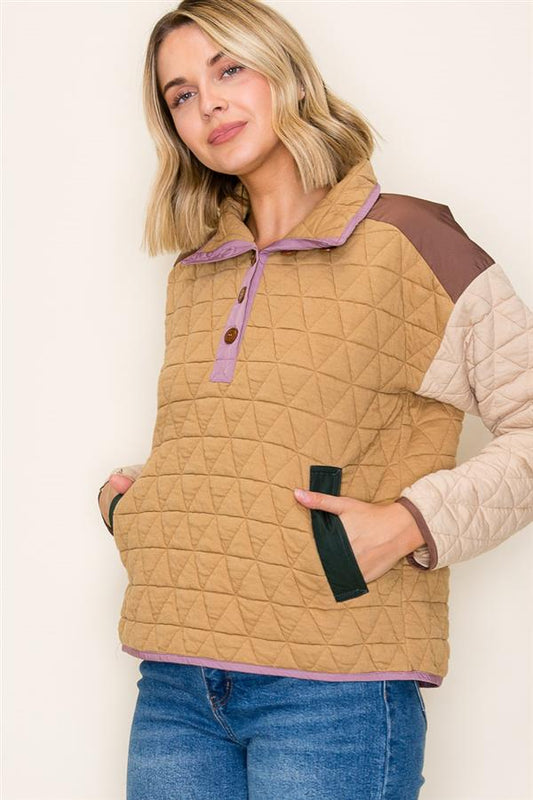 Quilted Camel Mix Sweatshirt