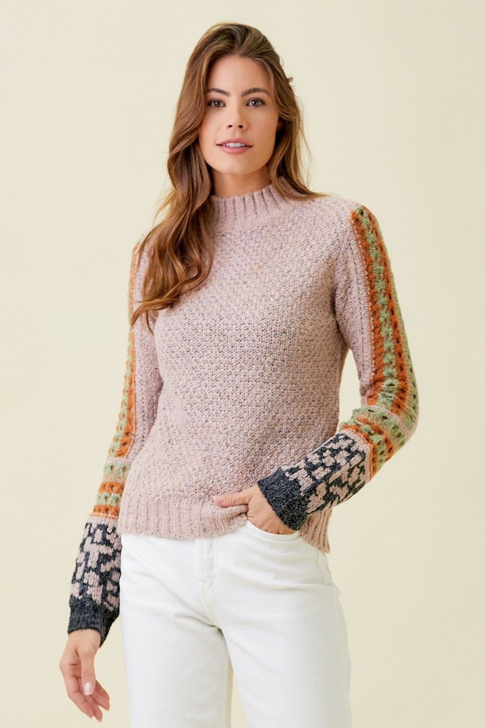 Patterned Sleeve Sweater