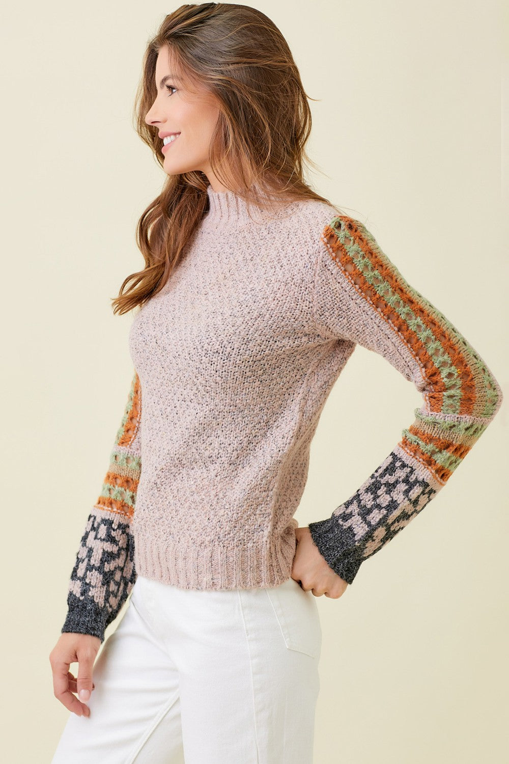 Patterned Sleeve Sweater