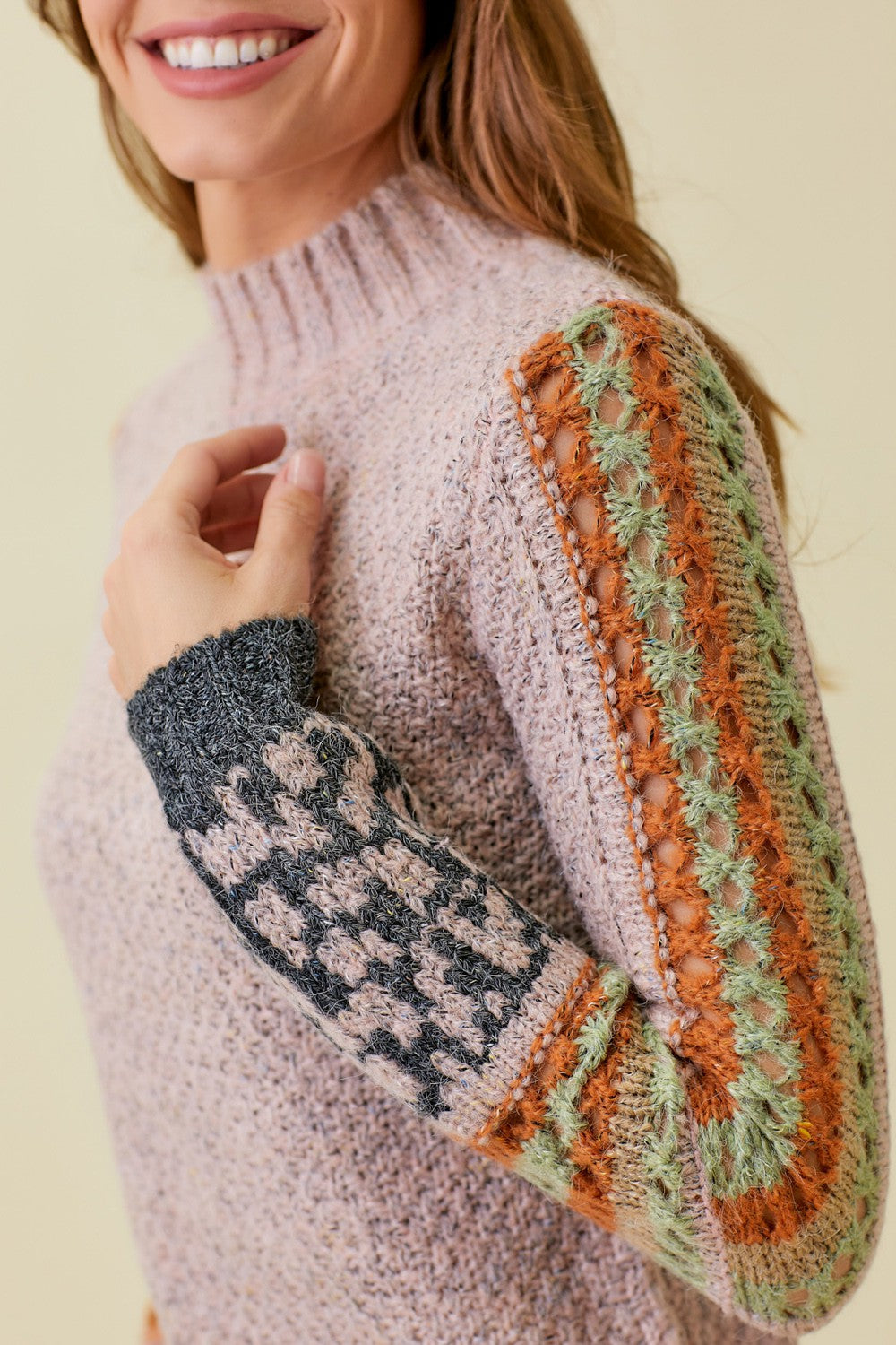 Patterned Sleeve Sweater