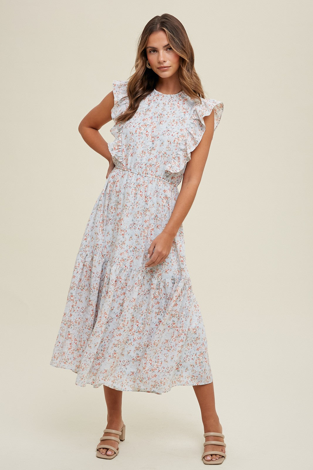 Ruffle Floral Midi Dress