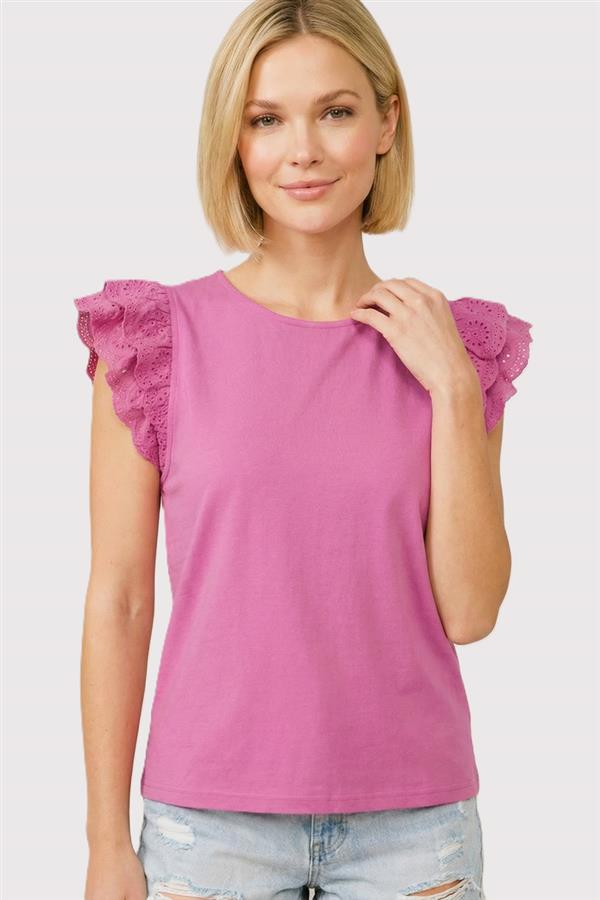 Eyelet Flutter Sleeve Tee