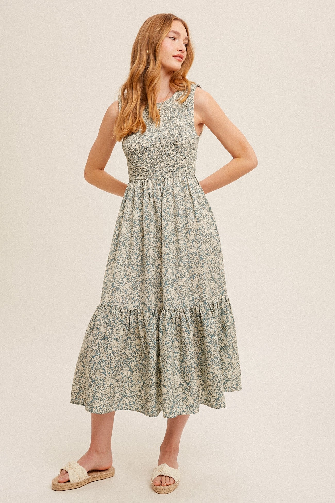Teal Smocked Dress