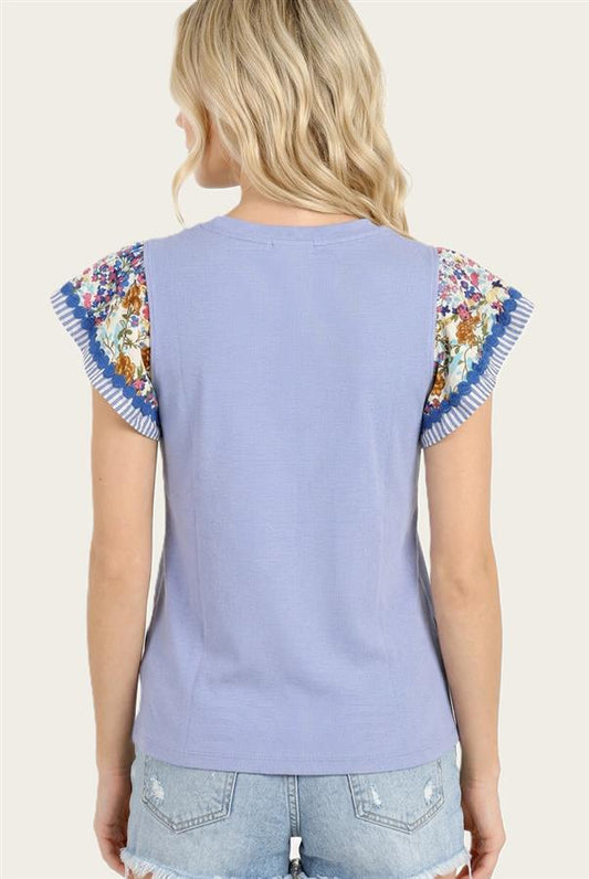 Floral Contrast Sleeve Top