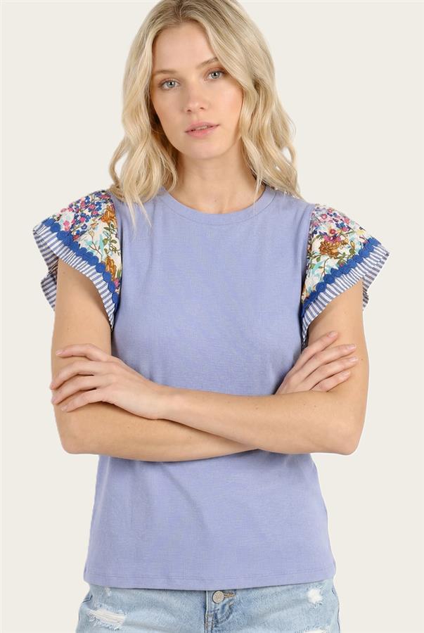 Floral Contrast Sleeve Top