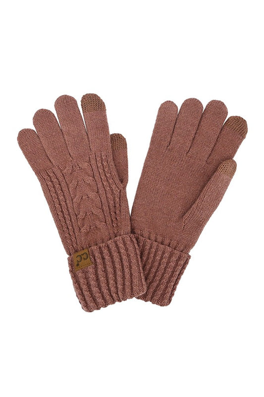 Cable Knit Gloves - Coco Berry