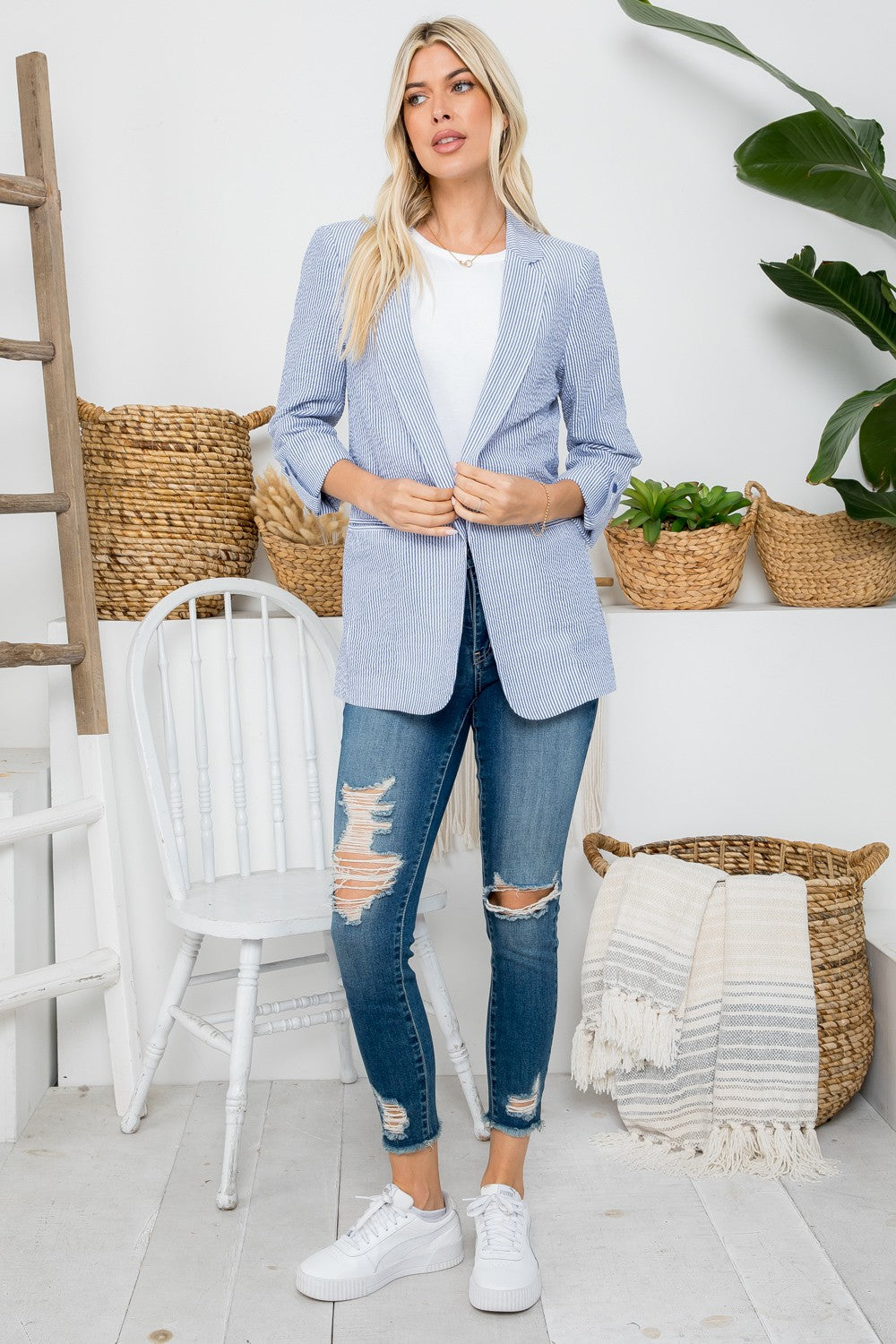 Stripe Open Front Blazer