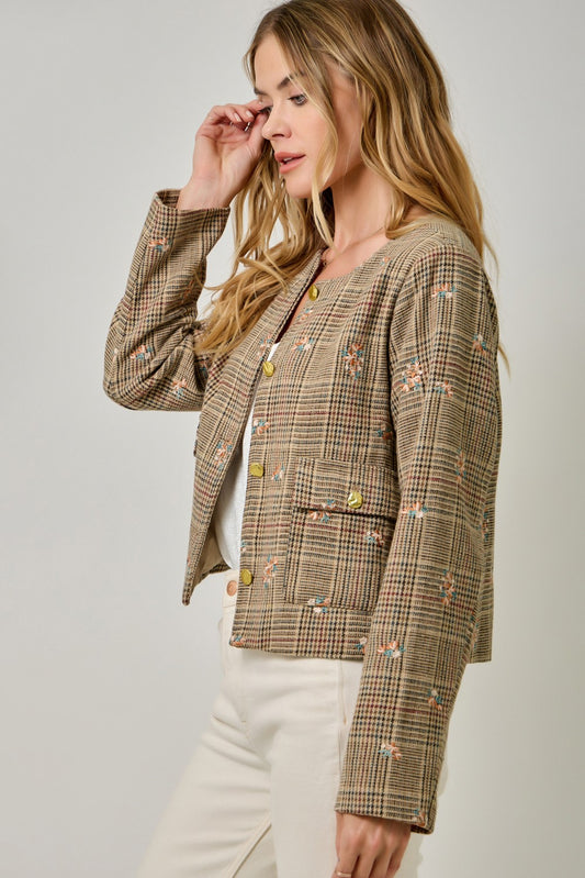 Embroidered Glen Plaid Jacket