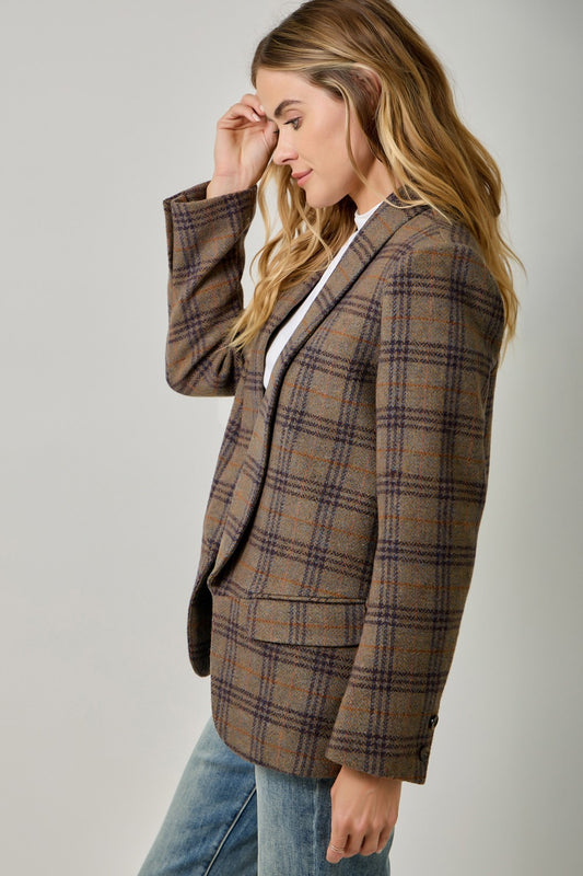 Wool Blend Plaid Blazer