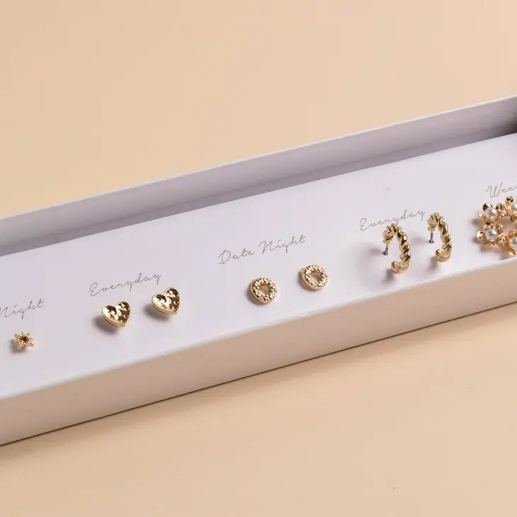 Pearl Garland Studs Box Earring Set