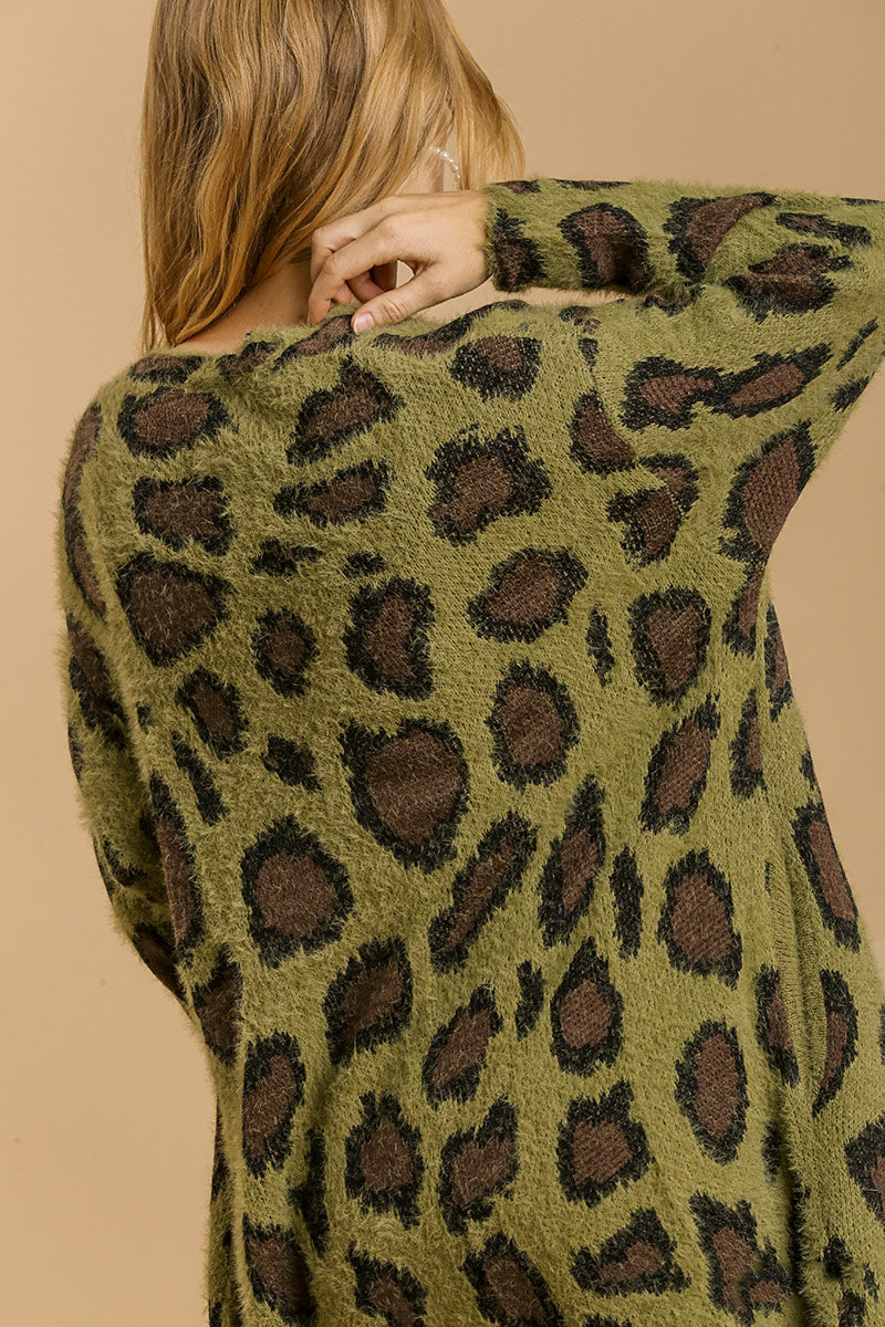 Long Animal Print Cardigan