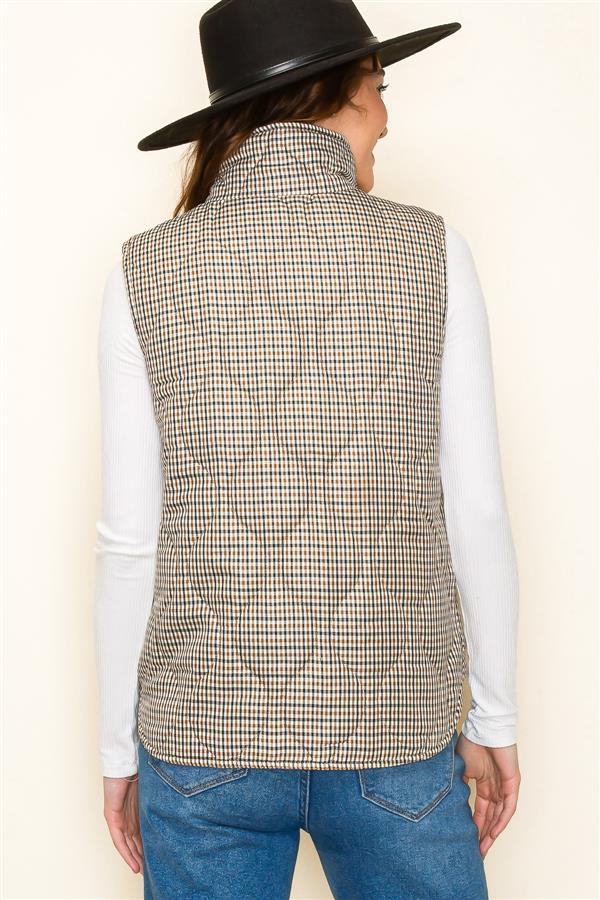 Hidden Zipper Plaid Vest
