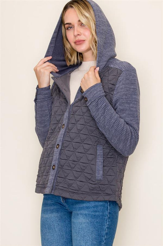 Quilted Button Down Hoodie