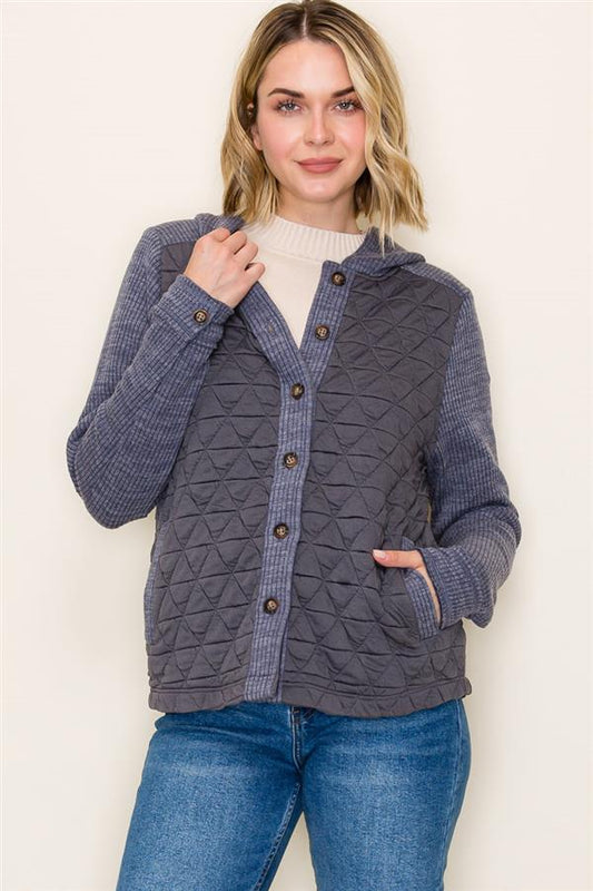 Quilted Button Down Hoodie