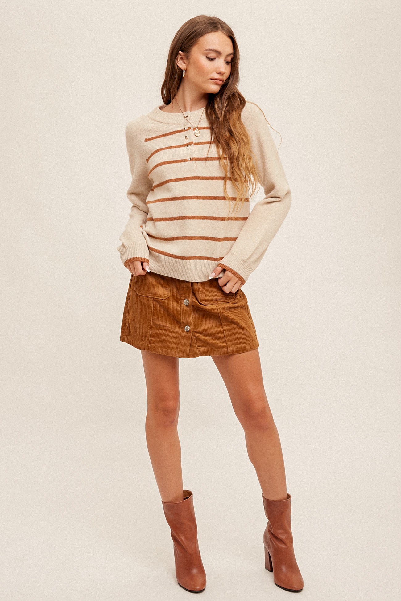 Half Button Striped Sweater