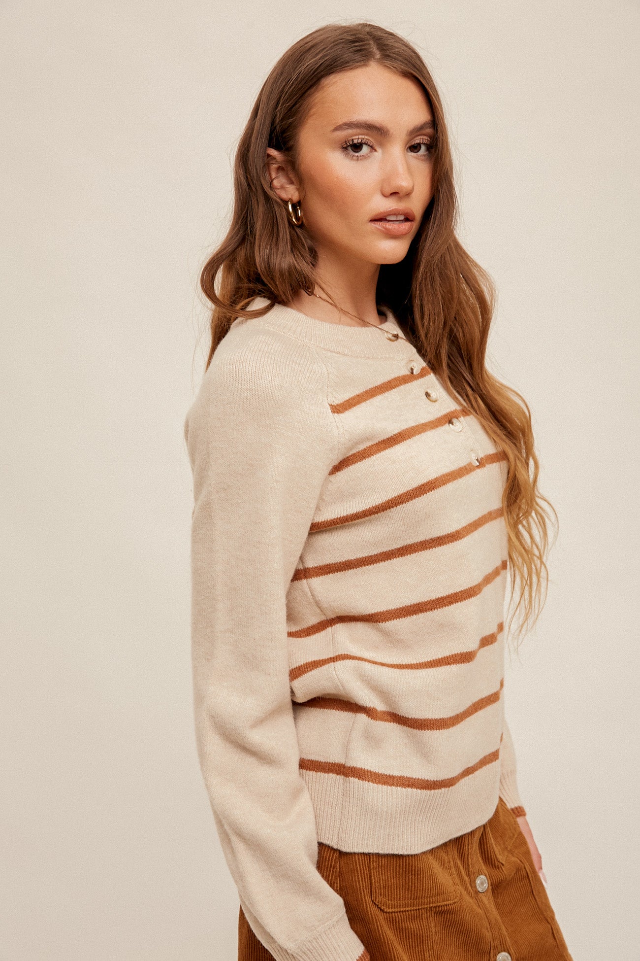 Half Button Striped Sweater