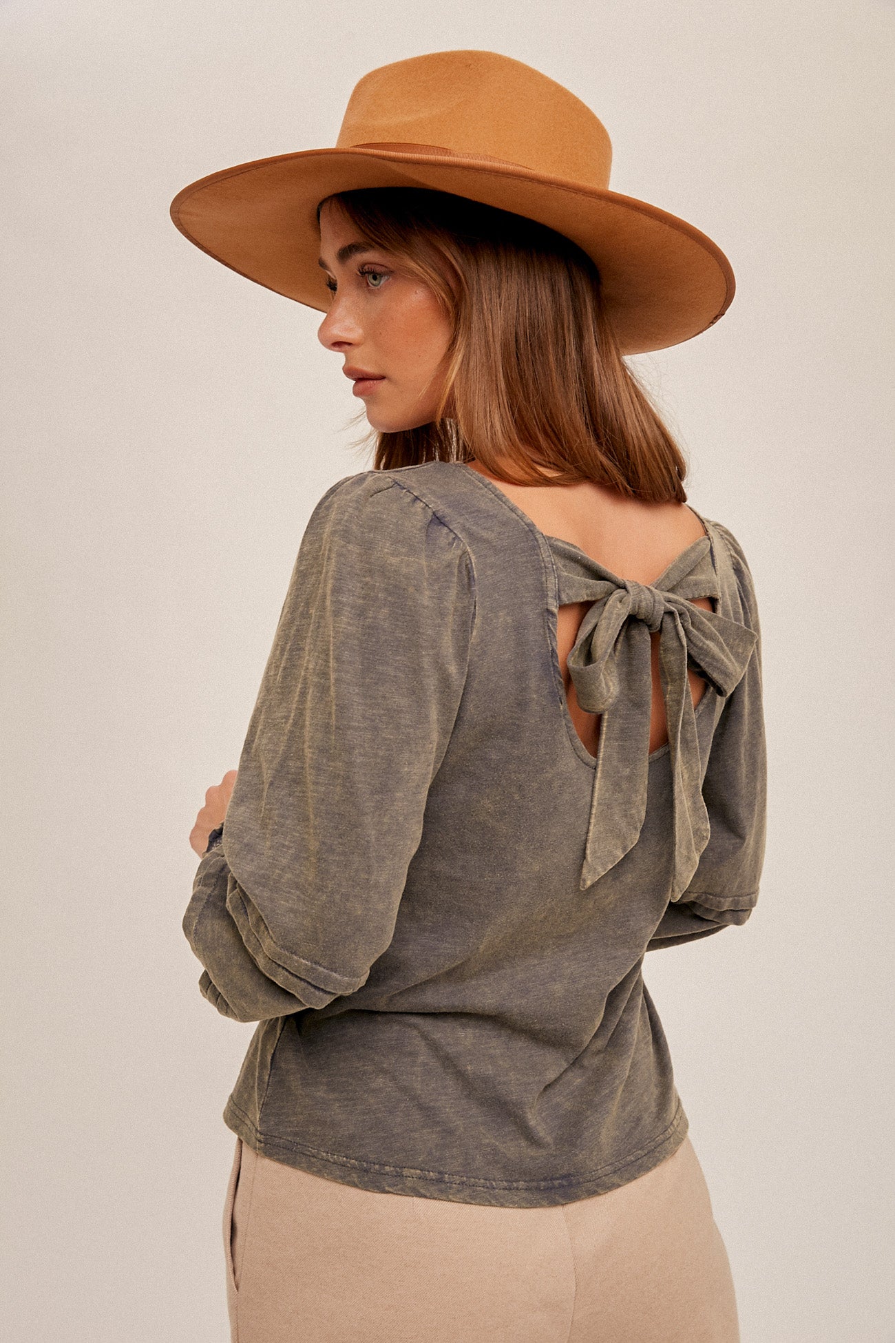 Back Tie Bishop Sleeve Top