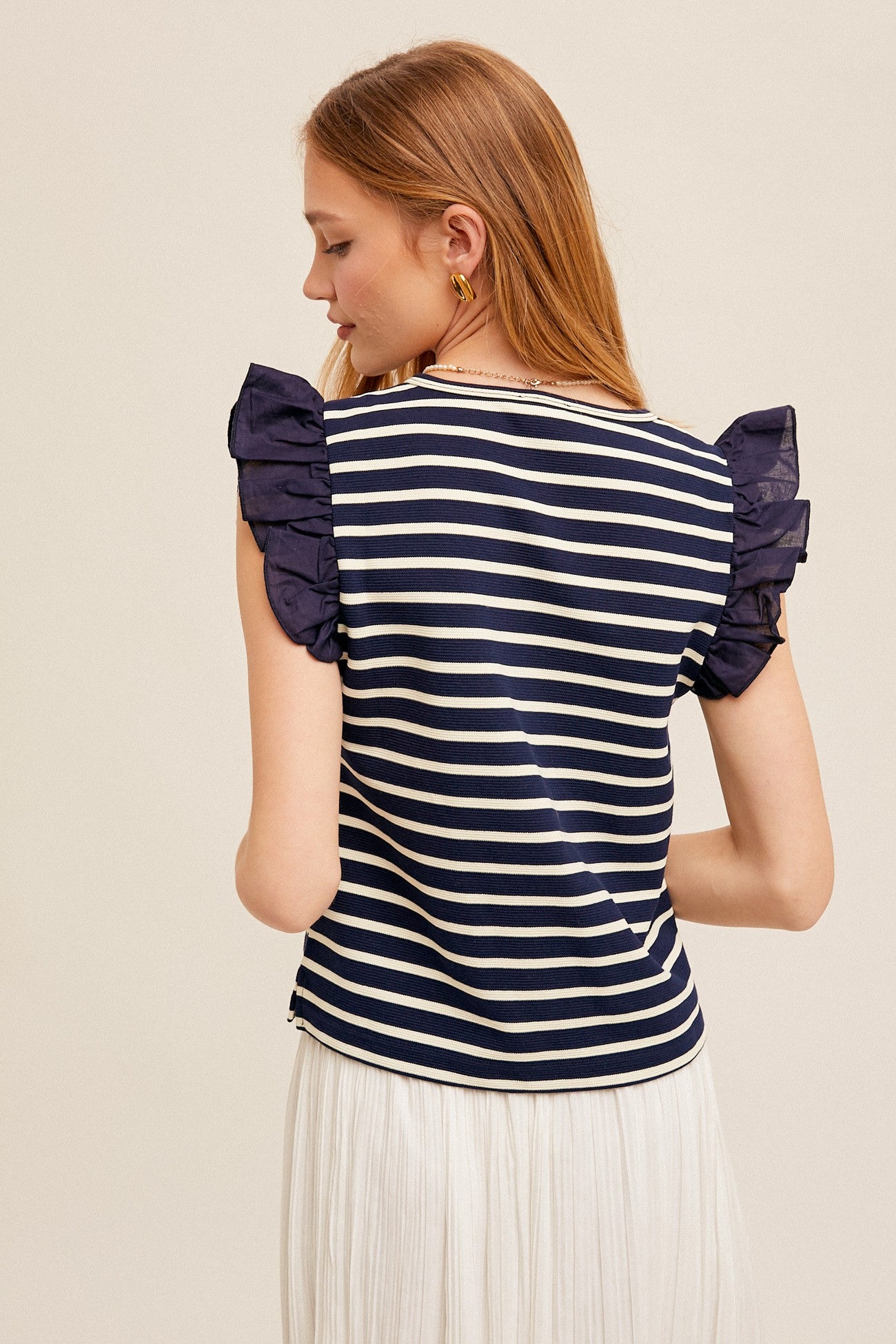 Flutter Sleeve Striped Top
