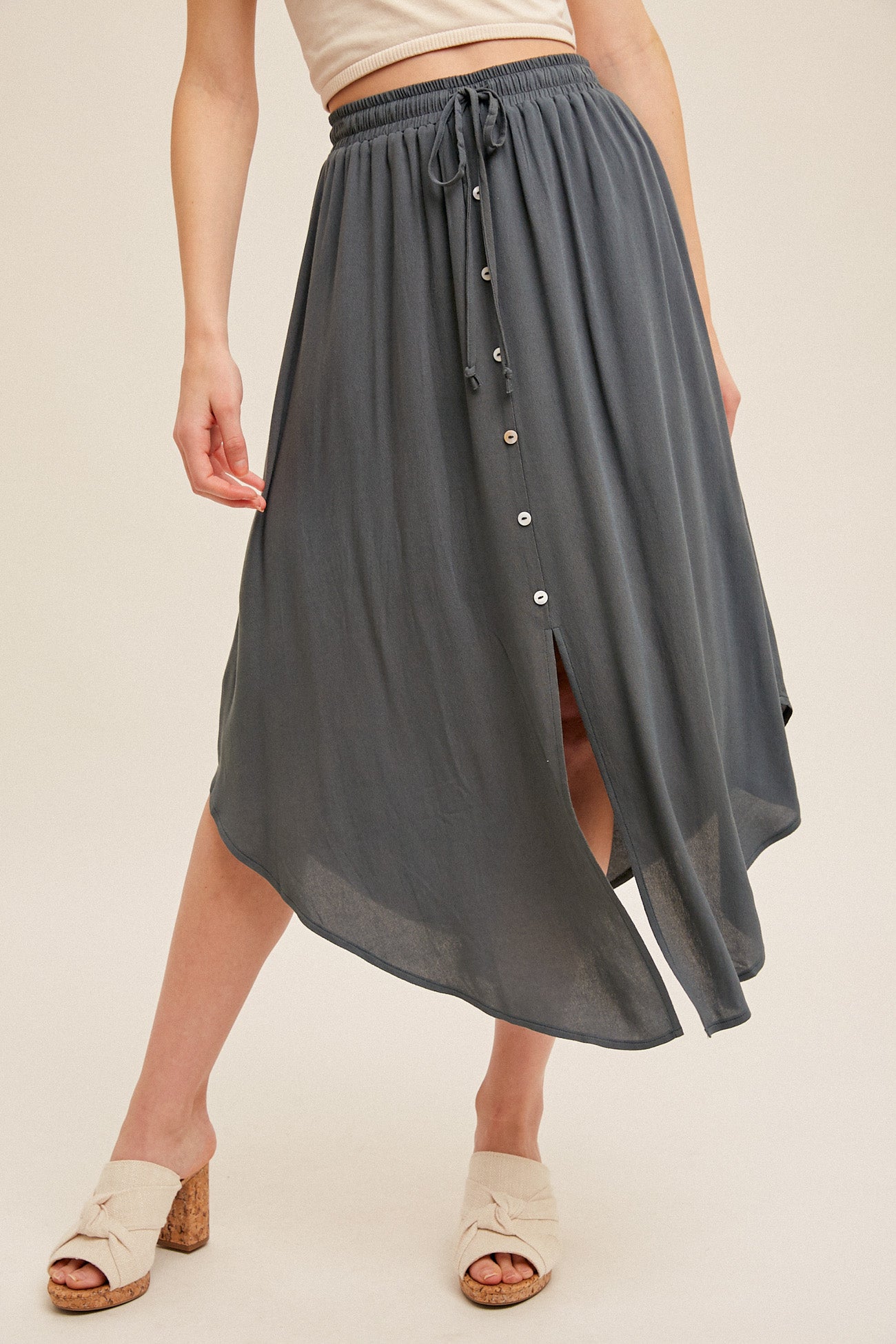 Scoop Hem Button Skirt